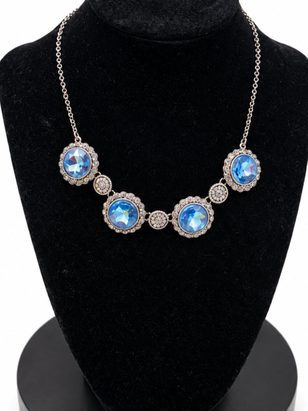 Victorian Revival Blue Crystal Rhinestone Statement Necklace